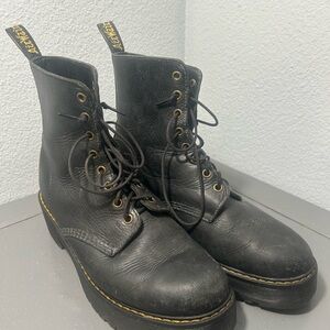 Dr. Martens Shriver Hi Black Leather Lace-Up Platform Moto Boots